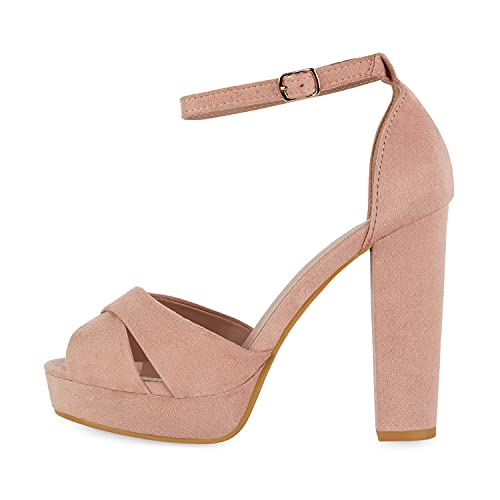 Giralin Damen Plateau Sandaletten Party Schuhe Blockabsatz High Heels Wildleder-Optik Absatzschuhe Riemchensandaletten 610051 Rosa 40 von Giralin