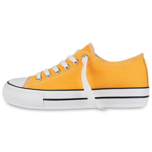 Giralin Damen Plateau Sneaker Canvas Schuhe Schnürer Freizeit Stoffschuhe Turnschuhe Profilsohle Plateauschuhe 179735 Gelb 39 von Giralin