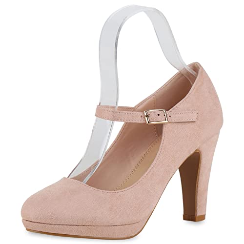 Giralin Damen Pumps Mary Janes High Heels Absatzschuhe Basic Wildleder-Optik Riemchenpumps Elegante Abend Schuhe Spangenpumps 210701 Rosa Klassisch 37 von Giralin