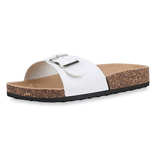 Giralin Damen Sandalen Pantoletten Bequeme Sommer Schuhe Korkoptik Hausschuhe Flats Strandschuhe Schlappen Pool Slides 610134 Weiss White 41 von Giralin