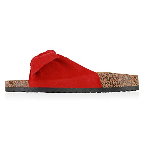 Giralin Damen Sandalen Pantoletten Kork-Optik Schuhe Flache Sommer Schlappen Schleifen Hausschuhe Profilsohle Sommer-Schuhe 196327 Rot 36 von Giralin