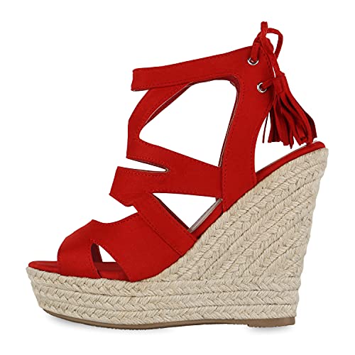 Giralin Damen Sandaletten Bast Keilabsatz Espadrilles Wedges Schuhe 610082 Rot 38 von Giralin