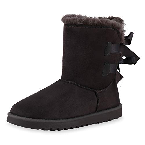 Giralin Damen Schlupfstiefel Gefütterte Stiefel Winter Schuhe Schleifen 198988 Dunkelgrau 37 von Giralin