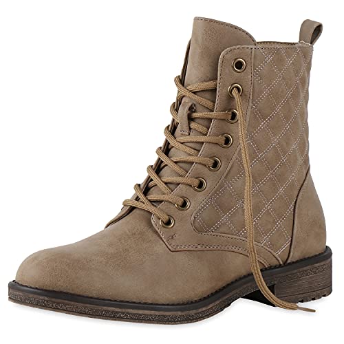 Giralin Damen Schnürstiefeletten Stiefeletten Blockabsatz Schuhe Gesteppte Freizeit Schnürer Profilsohle Booties Schnürschuhe 201454 Khaki 40 von Giralin