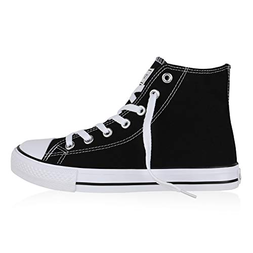 Giralin Damen Sneaker High Basic Canvas Turnschuhe Schnürer Stoff Schuhe Bequeme Freizeitschuhe 173018 Schwarz Lucky 36 von Giralin