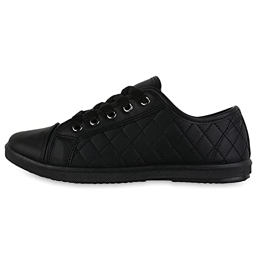 Giralin Damen Sneaker Low Turnschuhe Schnürer Gesteppte Leder-Optik Schuhe Bequeme Freizeitschuhe Flats 610165 Schwarz Total 37 von Giralin