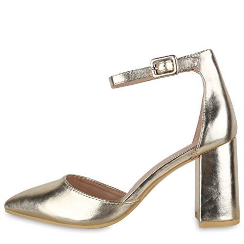 Giralin Damen Spitze Pumps Chunky High Heels Party Schuhe Wildleder-Optik Abendschuhe Elegante Schuhe 179877 Gold 41 von Giralin