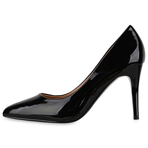 Giralin Damen Spitze Pumps Elegante Lack Schuhe Stiletto Abendschuhe High Heels Absatzschuhe 179750 Schwarz Black 36 von Giralin