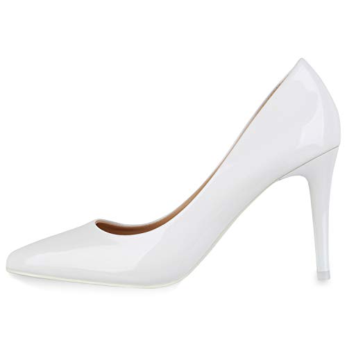 Giralin Damen Spitze Pumps Elegante Lack Schuhe Stiletto Abendschuhe High Heels Absatzschuhe 179751 Weiss White 37 von Giralin