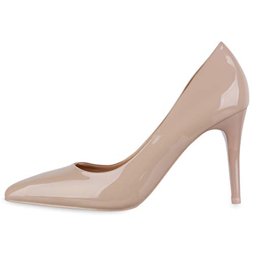 Giralin Damen Spitze Pumps Elegante Lack Schuhe Stiletto Abendschuhe High Heels Absatzschuhe 179752 Nude Nude 37 von Giralin