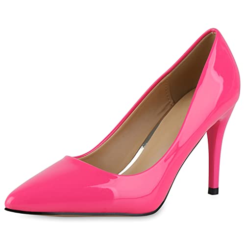 Giralin Damen Spitze Pumps Elegante Lack Schuhe Stiletto Abendschuhe High Heels Absatzschuhe 207943 Neon Pink Lack 40 von Giralin