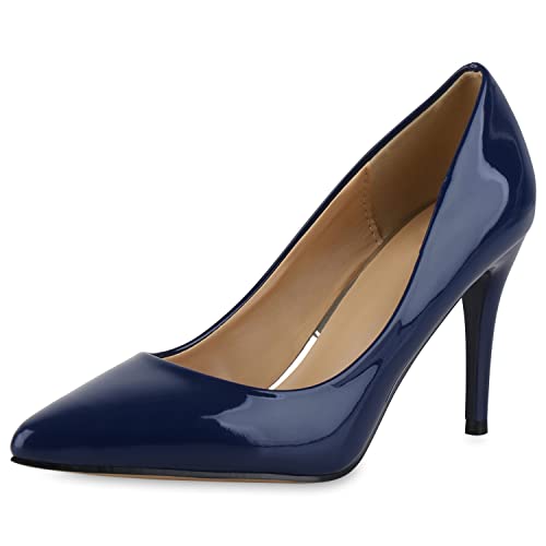 Giralin Damen Spitze Pumps Elegante Lack Schuhe Stiletto Abendschuhe High Heels Absatzschuhe 207944 Dunkelblau Lack 37 von Giralin