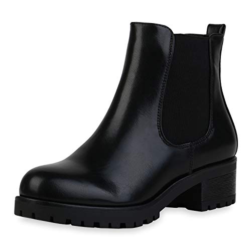 Giralin Damen Stiefeletten Chelsea Boots Blockabsatz Schuhe Plateau Vorne Schlupfstiefeletten Profilsohle Booties Schlupfschuhe 199250 Schwarz 38 von Giralin