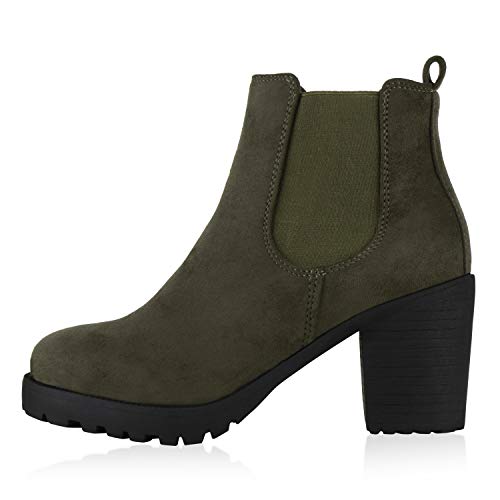 Giralin Damen Stiefeletten Chelsea Boots Profil Sohle 70?s Schuhe 142180 Dunkelgrün 39 von Giralin