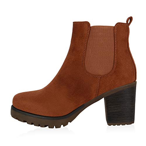 Giralin Damen Stiefeletten Chelsea Boots Profilsohle 70?s Schuhe 179894 Hellbraun 39 von Giralin