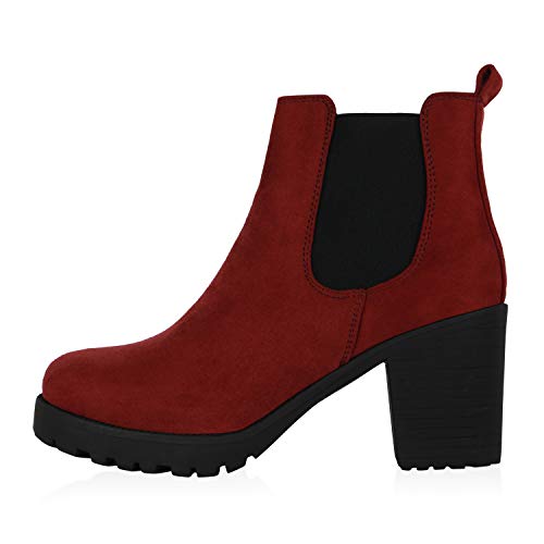 Giralin Damen Stiefeletten Chelsea Boots Profilsohle 70?s Schuhe 179896 Burgund 37 von Giralin