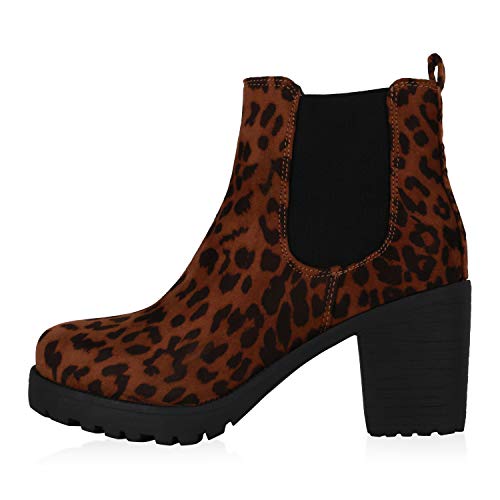 Giralin Damen Stiefeletten Chelsea Boots Profilsohle 70?s Schuhe 179897 Leopard Hellbraun 36 von Giralin