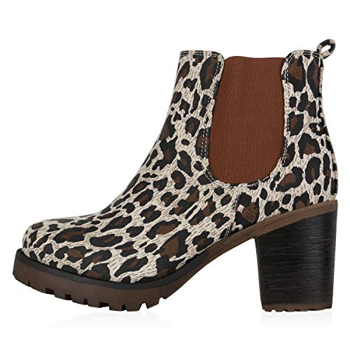 Giralin Damen Stiefeletten Chelsea Boots Profilsohle 70?s Schuhe 179899 Leopard 38 von Giralin