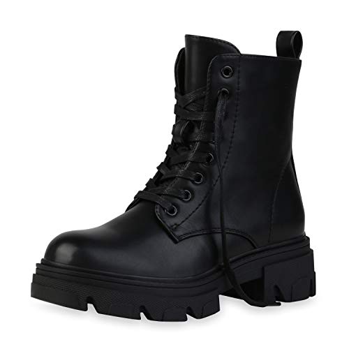 Giralin Damen Stiefeletten Leicht Gefütterte Schnürstiefeletten Freizeit Stiefel Plateau Vorne Schnürschuhe Profilsohle Schuhe 197793 Schwarz 39 von Giralin