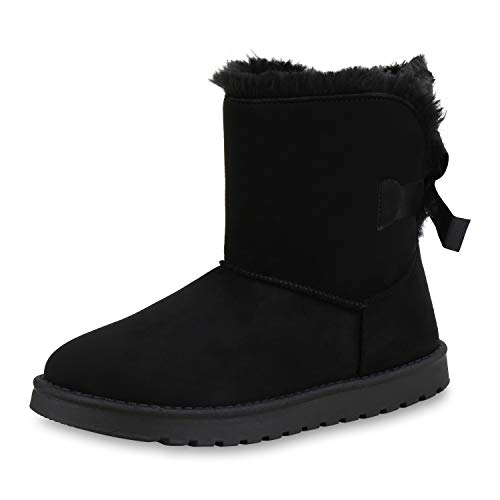 Giralin Damen Stiefeletten Schlupfstiefel Warm Gefütterte Stiefel Plateau Boots Winter Schuhe Kunstfell Schleifen 171400 Schwarz 40 von Giralin