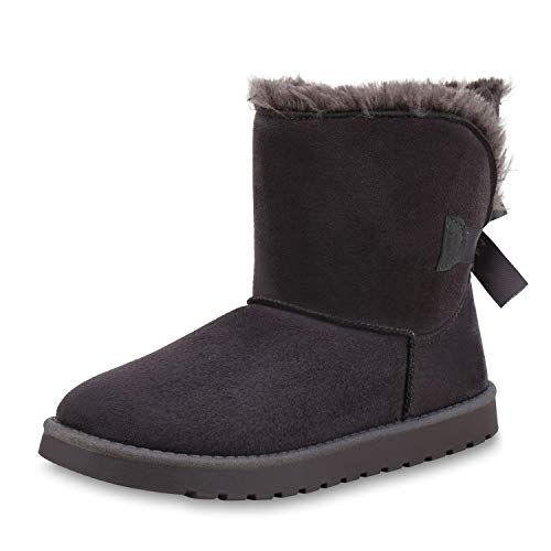 Giralin Damen Stiefeletten Schlupfstiefel Warm Gefütterte Stiefel Plateau Boots Winter Schuhe Kunstfell Schleifen 171403 Grau 40 von Giralin