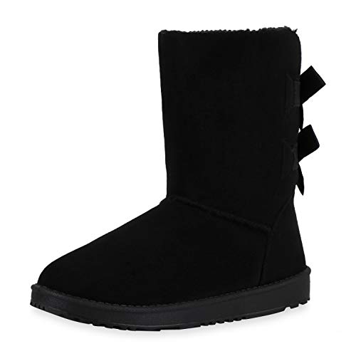 Giralin Damen Warm Gefütterte Schlupfstiefel Bequeme Schleifen Schuhe Satinoptik Stiefel Profilsohle Boots Winterschuhe 199774 Schwarz 38 von Giralin