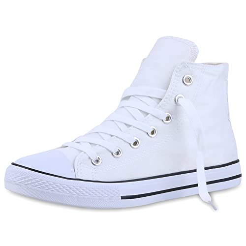 Giralin Herren Sneaker High Top Turnschuhe Schnürer Canvas Stoff Schuhe Sportliche Freizeitschuhe Basic Sportschuhe 120781 Weiss Schwarz 40 von Giralin