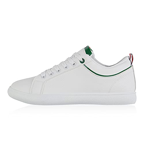 Giralin Herren Weisse Sneaker Low Turnschuhe Schnürer Lack Leder-Optik Schuhe Bequeme Freizeitschuhe 610239 Weiss Grün 40 von Giralin