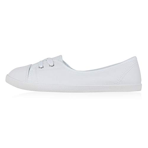 Giralin Sportliche Damen Ballerinas Stoff Slipper Schnürschuhe Sneaker Flats Freizeit Schuhe Basic 179835 Weiss Weiss Total 36 von Giralin