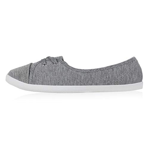 Giralin Sportliche Damen Ballerinas Stoff Slipper Schnürschuhe Sneaker Flats Freizeit Schuhe Basic 179836 Hellgrau 36 von Giralin