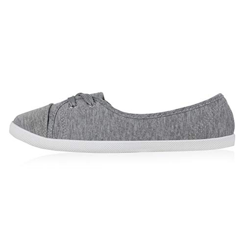 Giralin Sportliche Damen Ballerinas Stoff Slipper Schnürschuhe Sneaker Flats Freizeit Schuhe Basic 179836 Hellgrau 40 von Giralin