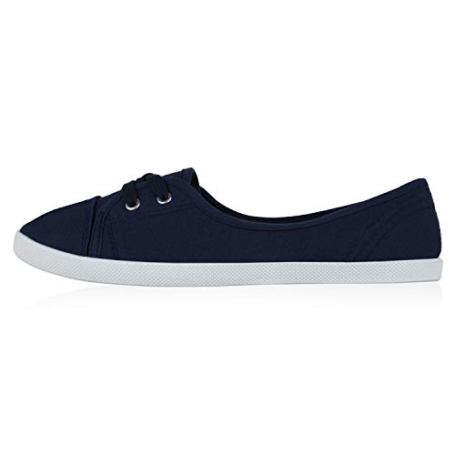 Giralin Sportliche Damen Ballerinas Stoff Slipper Schnürschuhe Sneaker Flats Freizeit Schuhe Basic 179837 Dunkelblau Blau 37 von Giralin