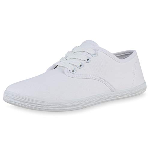 Giralin Unisex Damen Herren Sneaker Low Bequeme Stoffschuhe Freizeit Schuhe Basic Schnürer Schnürschuhe 198983 Weiss 38 von Giralin