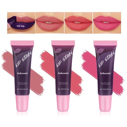 3 Farben Peel Off Lip Stain Lip Gloss, Long Lasting Tattoo Magic Color Lip Stain Peel Off Masque, Waterproof, Transfer Proof und Matte Finish Peel Off Lip Stain von Gireatick