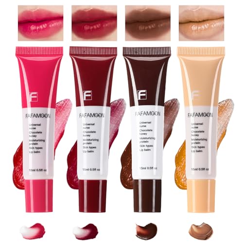 4 Farben Feuchtigkeitsspendender Lipgloss, Shiny Jelly Lip Plumping Lip Balms, Glossy Lip Butter Balm, Long Lasting High Shiny Finish Lip Glow Oil, Nicht Klebrige Glatte Lippenpflege von Gireatick