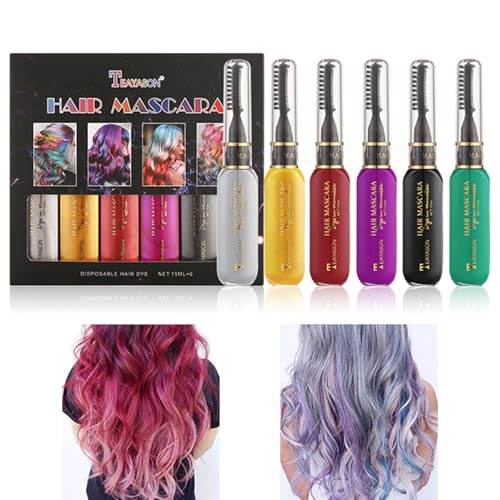 Gireatick 6 Farben Sofort Haarfarbe Farbstoff Temporäre Haar Wimperntusche für Mädchen & Frauen, Waschbar Haarfarbe Kreide Regenbogen Haar Wimperntusche für Geburtstag Cosplay DIY (B, box) von Gireatick