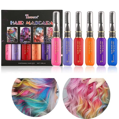 Gireatick 6 Farben Sofort Haarfarbe Farbstoff Temporäre Haar Wimperntusche für Mädchen & Frauen, Waschbar Haarfarbe Kreide Regenbogen Haar Wimperntusche für Geburtstag Cosplay DIY (A, box) von Gireatick