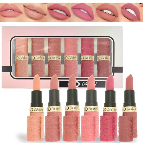 Gireatick 6pcs Matte Lippenstift Make-up Set, Nude/Pink/Rose Rot/Mauve/Braun Matte Lippenstift Pack Sets für Frauen, Silky Velvet Lippenstift Matt Lang Anhaltender Wischfester Lippenstift von Gireatick