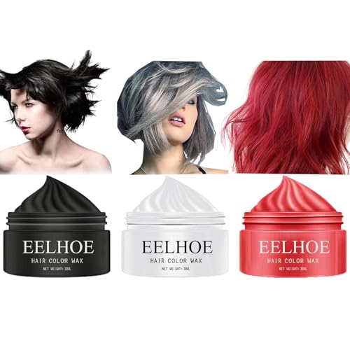 Temporäres Haarfarben-Wachs-Set, Gireatick Einmalige Temporäre Modellierung Schwarz Weiß Rot Farbe Haarfärbewachs, Leicht Waschbar für Männer, Frauen, Kinder, Party, Cosplay, Maskerade, Nachtclub von Gireatick