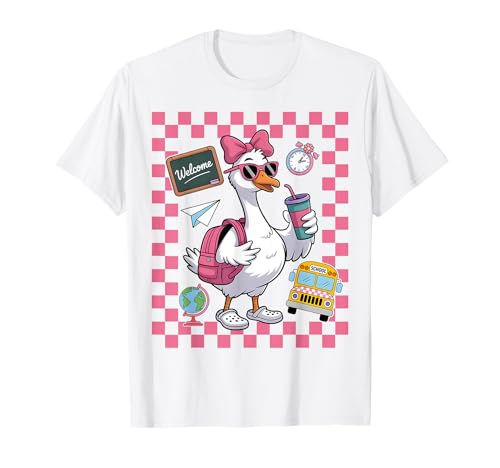 Goose Coquette Girl Zurück zur Schule Erster Schultag Mädchen T-Shirt von Girl Coquette Bow School for Back to School Girls