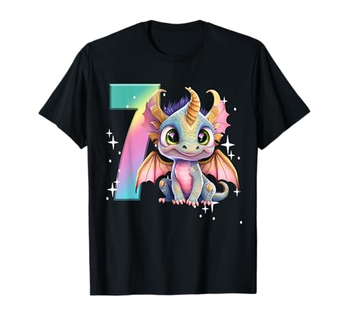 7 Geburtstag Shirt Mädchen Drache Geburtstag Outfit Regenbogen Sieben T-Shirt 7 Geburtstag Shirt Mädchen Drache Geburtstag Outfit Regenbogen Sieben T-Shirt von Girl Dragon Birthday Shirts NYC