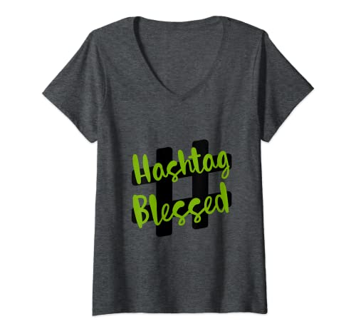 Damen GGT Hashtag Blessed Positive Spiritual Christian Faith T-Shirt mit V-Ausschnitt Damen GGT Hashtag Blessed Positive Spiritual Christian Faith T-Shirt mit V-Ausschnitt von Girl Gift Tees