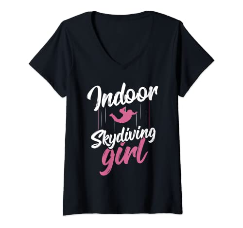 Damen Indoor-Skydiving, Fallschirmtaucher, Himmelstauchen, Indoor-Skydiving T-Shirt mit V-Ausschnitt von Girl Indoor Sky Diving - Indoor Skydiving Gift