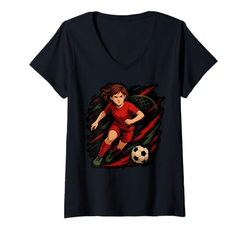Damen Fußballspielerin Kicking a Ball Sportfans T-Shirt mit V-Ausschnitt Damen Fußballspielerin Kicking a Ball Sportfans T-Shirt mit V-Ausschnitt von Girl Soccer Power Athletic Style