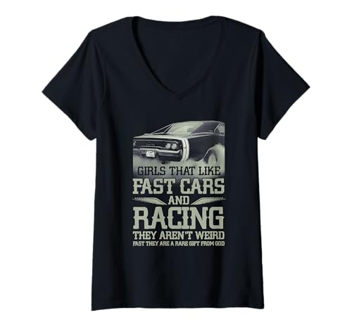 Damen Racing Girl, das schnelle Autorennen mag, sie sind Nicht komisch T-Shirt mit V-Ausschnitt Damen Racing Girl, das schnelle Autorennen mag, sie sind Nicht komisch T-Shirt mit V-Ausschnitt von Girl That Like Fast Cars Racing They Aren't Weird