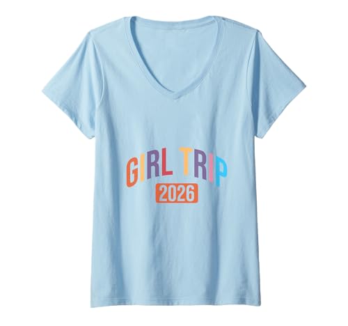 Damen Girltrip 2026: Gruppe der besten Freunde im Urlaub T-Shirt mit V-Ausschnitt von Girl Trip 2026 Matching Bachelorette Squad