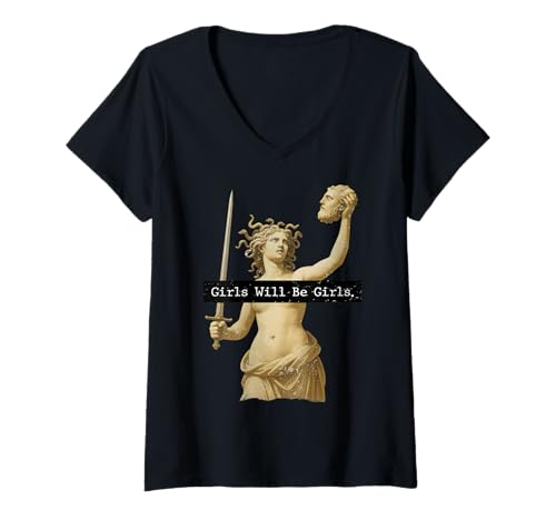 Damen Girl Will Be Girls Medusa Feminismus Shirts Feministische Frauen T-Shirt mit V-Ausschnitt Damen Girl Will Be Girls Medusa Feminismus Shirts Feministische Frauen T-Shirt mit V-Ausschnitt von Girl Will Be Girls Medusa Outfits