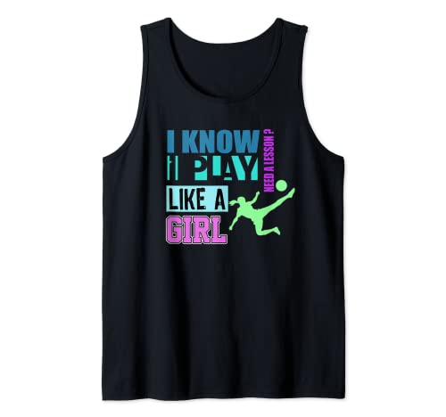 Mädchen Fußball spielen wie ein Mädchen, lustig, lila-blau Tank Top von Girl's Soccer Gift
