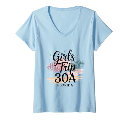 Damen Girl's Trip 30A Seaside Rosmarin Girls Travel Crew Besties T-Shirt mit V-Ausschnitt Damen Girl's Trip 30A Seaside Rosmarin Girls Travel Crew Besties T-Shirt mit V-Ausschnitt von Girl's Vacation Matching Group