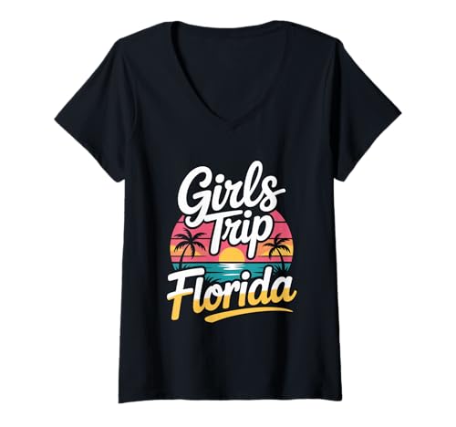 Damen Girl's Trip Florida Sister Damen Mädchen Beste Krawatten Miami Vacay T-Shirt mit V-Ausschnitt Damen Girl's Trip Florida Sister Damen Mädchen Beste Krawatten Miami Vacay T-Shirt mit V-Ausschnitt von Girl's Vacation Matching Group